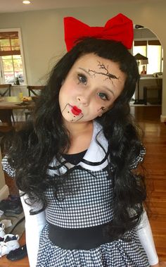 Creepy Doll Halloween Costume Diy, Scary Doll Makeup For Kids, Scary Doll Costume For Kids, Creepy Doll Makeup For Kids, Broken Doll Makeup Kids, Creepy Doll Costume For Kids, Scary Doll Halloween Costumes, Broken Doll Halloween Makeup, Broken Doll Halloween Costume