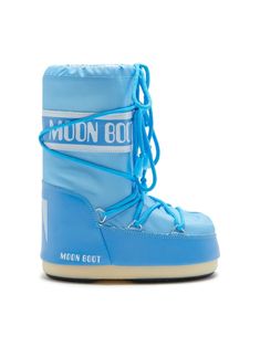 cerulean blue insulated design logo-tape detailing water-repellent finish front lace-up fastening branded footbed round toe flat rubber sole mid-calf length Shoe Boots Moon, Blue Heart Boots, Moon Boots Outfit, Boots Moon, Pastel Clothing, Boots For Boys, Space Fashion, Pretty Shoes Sneakers, Moon Boot