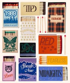 an assortment of matches are arranged on a white background