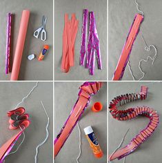 the process of making hair clips is shown with scissors and other items to make them