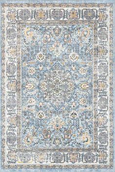 Levant Priyanka Washable Persian Blue Rug Light Blue Rug, Persian Blue, Washable Area Rug, 5x7 Area Rug, Rugs Usa, Floor Covering, Washable Rug, Washable Area Rugs, Machine Washable Rugs