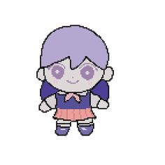 the pixel girl with purple hair and blue eyes is standing in front of a white background