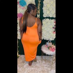 Pocketed Maxi Dress Orange V-neck Midi Dress For Night Out, Orange Midi Dress For Night Out, Casual Orange Dress For Date Night, Casual Orange Dress For Night Out, Casual Orange Dresses For Night Out, Pocket Maxi Dress, Black Orange, Orange Black, Colorful Dresses