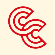 a red and white logo with the letter c in it's center, on a beige background