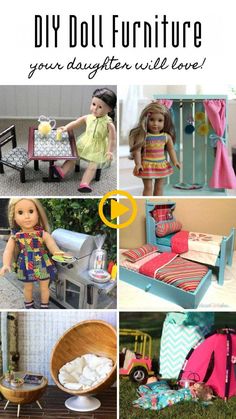 doll furniture is shown with the words diy doll furniture your daughter will love