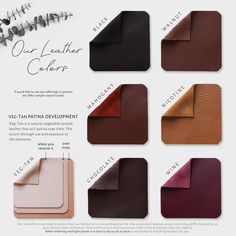 the leather color guide is shown in several different colors