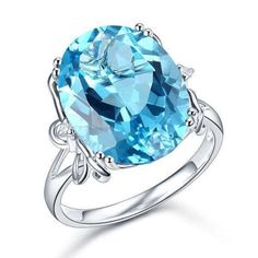 14K White Gold 10.3ct Oval Swiss Blue Topaz Diamond Halo Wedding Set, Cold Heart, Swiss Blue Topaz Ring, Gold Anniversary Rings, Gold Luxury, Cvd Diamond, Swiss Blue Topaz, Solid Gold Jewelry, Topaz Stone