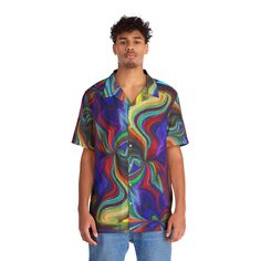 Hawaiian Shirts - Men's Avant - Garde Hawaiian Shirt - Acid Daddy Rave Attire, Edm Festival Outfit, Rave Culture, Puffer Jacket Men, Rave Gear, Vip Pass, Edm Festival, Festival Clothing, Crop Top Tees