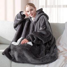 Touchat Wearable Blanket Hoodie, Oversized Sherpa Fleece Sweatshirt Blanket with Giant Hood Pocket and Sleeves for Adult, Warm & Cozy Grey Blanket Gifts for Women Sweatshirt Blanket, Oversized Blanket, Hoodie Oversize, Blanket Hoodie, Comfort Blanket, Gray Blanket, Hoodie Blanket, Wearable Blanket, Luxury Blanket