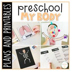 a collage of pictures with the words preschool, my body and lungs on them