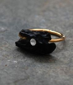 Black Lava Ring, Gold Black Stone Ring, Natural #jewelry #ring @EtsyMktgTool #roughstonering #uniquegiftforher #blackorganicring Unique Black Crystal Gemstone Ring, Hand Forged Black Rings, Unique Black Promise Ring, Hand Forged Black Rings For Anniversary, Peridot Birthstone Ring, Gemstone Gold Ring, Stone Gold Ring, Thick Gold Ring, Rough Stone Ring