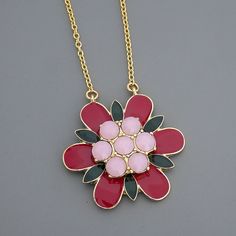 Vintage Jewelry - Vintage Inspired Necklace - Red Pink Black Necklace - Flower Necklace - Gold Necklace - Crystal Necklace - Chloe's jewelry This is such a cool necklace! A beautiful enamel red and black flower with a center of sparkling opal pink crystals. Hangs from a pretty gold plated chain,  Chloe says, "Wear it and feel fabulous!" The pendant is 2" round. You can choose the necklace length you would like at checkout. Thanks for visiting Chloe's Chloe Jewelry, Flower Necklace Gold, Rose Noir, Necklace Flower, Inspired Necklace, Necklace Red, Necklace Crystal, Black Flower, Black Necklace