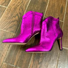 Gianni Bini Brand New Never Worn Hot Pink Booties Pink Heels For Night Out In Fall, Pink Medium Width Boots For Party, Snip Toe Heels For Spring Parties, Spring Party Heels With Snip Toe, Hot Pink Bootie, Gianni Bini Rhinestone Boots, Pink Western Booties, Hidden Wedge Sneakers, Pink Booties