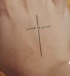 a woman's foot with the words sound by peace tattooed on her left side