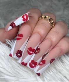 Vday Nails, Kiss Nails, Nail Designs Valentines, Long Square Acrylic Nails, Nail Swag, Bling Acrylic Nails, Acrylic Nails Coffin Short, Uñas Acrilicas, Pink Acrylic Nails