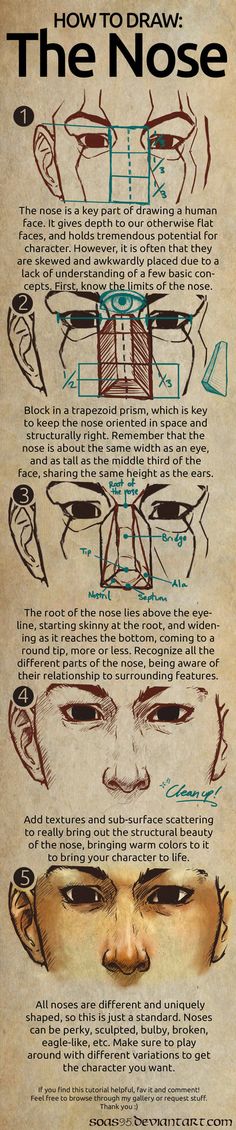 an old poster with instructions on how to draw the nose