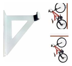 the bike rack is attached to the wall with two wheels on each side and one wheel on