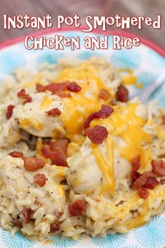 instant pot smothered chicken and rice on a plate