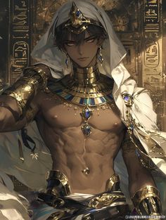 an egyptian man dressed in gold and white