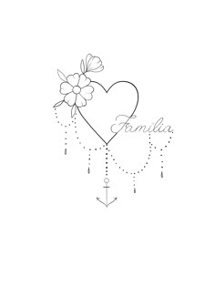 a drawing of a heart with flowers and an anchor