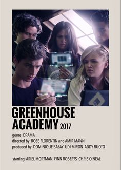 the poster for greenhouse academy shows people looking at their cell phones and taking pictures