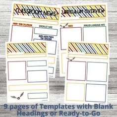 the 8 pages of templates with blank headings or ready to go