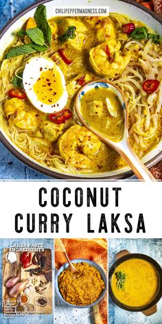 coconut curry laksa recipe in a bowl with spoons