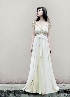 Wedding Dress Titania ROHMY Gold Label /// Bridal Gown by ROHMY Pirate Wedding Dress Corsets, Goddess Maternity Dress, Grecian Rose Wedding Dress, Beige Wedding Dress Pagan, White Grecian Gown, Photo Dress, Couture Bridal Gowns, Couture Bridal, Gown Wedding