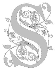 the letter s with swirls and flowers on it