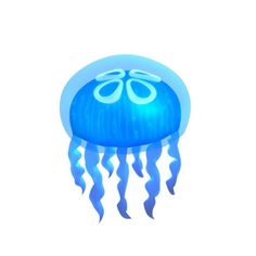 a blue jellyfish floating in the ocean on a white background with clippings