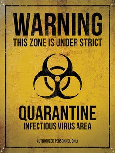 a warning sign with the words quaranine in black and yellow on an orange background