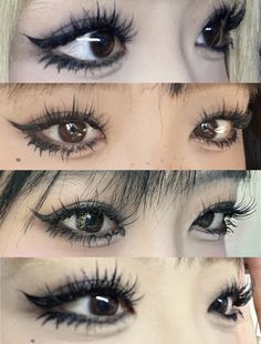 Gyaru Assesories, Alt Makeup Ideas Eyeliner, Cute Alt Makeup Ideas, Eye Bag Makeup Look, Alt Makeup No Lashes, Emo Douyin Makeup, Batwing Makeup, Anime Eyeliner Styles, Easy Y2k Makeup