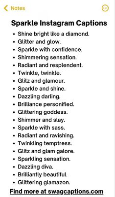 an image of a list with words on it that say sparkle instagramn captions