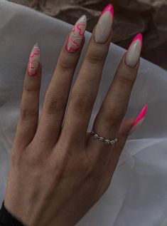 Pink Tip Nails, Sharp Nails, Milky Nails, Nails Yellow, Halloween Acrylic Nails, Wow Nails, Punk Nails, Edgy Nails