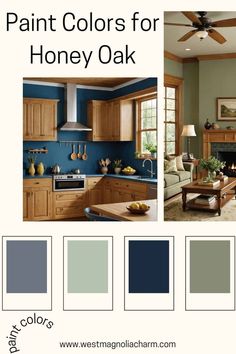 the color scheme for this kitchen is blue and brown, while the other colors are green