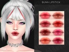 an animated image of a woman with white hair and pink eyes, wearing lipstick in different colors