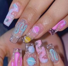 Rave Nails, Paznokcie Hello Kitty, Pastel Cupcakes, Nagel Tips, Colorful Nails, Cute Acrylic Nail Designs, Nail Sets, Nail Swag