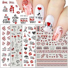 Valentines Nail Art, Valentines Nail, Valentines Day Nail, Black Rose Flower, Valentine Nail Art, Romantic Nails, Nail Designs Valentines, Manicure Tips, Nail Art Sticker