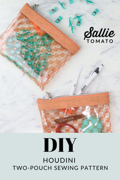 two pouch sewing patterns with text overlay that reads diy houdini sewing pattern