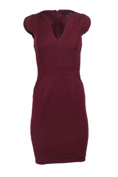 Current Boutique-French Connection - Burgundy Notch Neckline Sheath Dress Sz 2 Bodycon Dress For Workwear, Workwear Bodycon Dress, Stretch Bodycon Dress For Work, Chic Stretch Bodycon Dress For Work, Sleek Solid Color Bodycon Formal Dress, Sleek Sheath Bodycon Dress For Work, Chic Burgundy Bodycon Dress, Chic Fitted Burgundy Bodycon Dress, Classic Stretch Bodycon Dress For Work