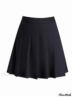 Olivia Mark - Elastic Waist Pocket Pleated Skirt High Waist Half-length Skirt Plus Size Short Skirt School Uniform Style Skirt, High Waist Pleated Mini Skirt For School, Pleated High Waist Mini Skirt For School, Lined Skirt Skort For School, Lined Skort For School, School Mini Skirt Solid Color With Lined Skirt, High Waist Pleated Skirt For School, School Mini Skirt Solid Color Lined, Fitted Mini Skirt For School Uniform