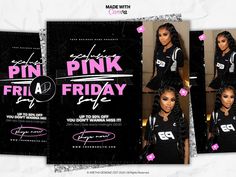 the pink friday flyer is displayed in three different photos