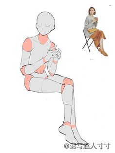 a drawing of a woman sitting on a chair with her legs crossed and holding a cup