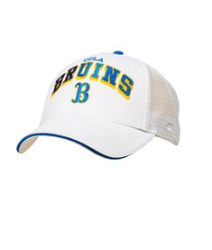 a white and blue hat with the word brooklyn browns in yellow on it, against a white background