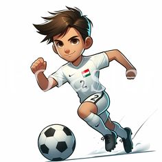 a cartoon boy kicking a soccer ball