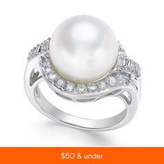 in stock Diamond White Pearl Ring With Diamond Accents, Fine Jewelry Pearl Ring With Diamond Accents, White Pearl Ring With Diamond Accents In Platinum, White Gold Pearl Ring With Pave Setting, White Pearl Platinum Ring With Diamond Accents, Macy's White Gold Diamond Ring For Anniversary, Macy's White Gold Diamond Anniversary Ring, Macy's Diamond White Rings For Anniversary, Macy's 14k White Gold Formal Rings