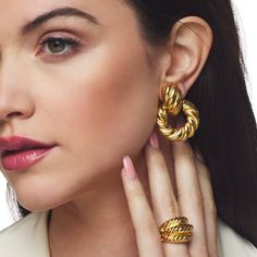 Product Description: Polished gold domed ribbed structure adjustable ring makes the most beautiful statement.   ﻿Style Number: ﻿5304RPG Doorknockers Earrings, Ribbed Ring, Twist Earrings, Clip Earring, Silver Link Bracelet, Retro Jewelry, Jewelry Photography, Pearl Pendant Necklace, Clip Earrings