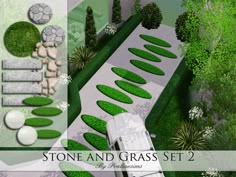 an aerial view of a stone and grass set 2