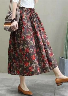 Plus Size Red Elastic Waist Print Cotton Skirts Spring Yellow Skirt Outfits, Cotton Skirts, Retro Skirt, Rock Outfit, Estilo Boho Chic, Boho Dresses, Modest Skirts, Skirts Midi High Waisted, Oversize Fashion