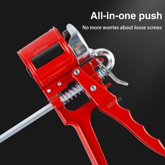 a pair of red pliers with the words all - in - one push